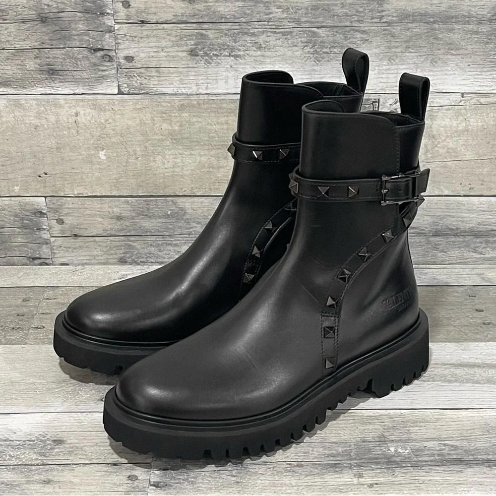 Valentino Garavani Rockstud Women’s Combat Boot - Black - SZ - 6.5 .US/36.5 .EU - Picture 3 of 13